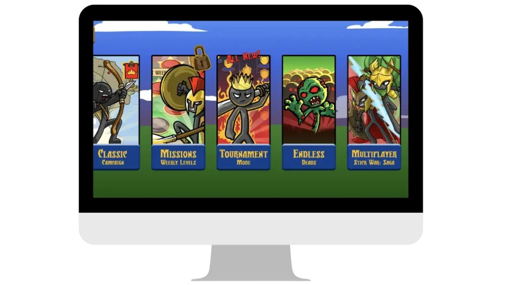 All Stick War Legacy game modes overview on PC monitor screen