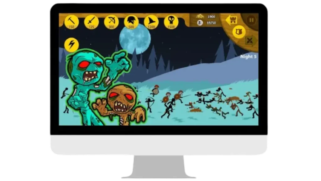 Stick War Legacy Zombie Mode gameplay on PC monitor screen