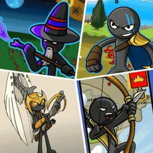 Stick War Legacy Old Versions 1 Collage of Stick War: Legacy characters from old versions, each holding their signature weapons in different poses.