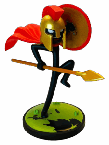 Stick War Legacy Mod APK Spearton character holding spear and shield in defensive battle stance
