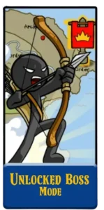 Stick War Legacy Mod APK with Boss Mode unlocked, showing powerful enemy boss battle gameplay