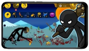Stick War Legacy Mod APK general gameplay showcasing unlocked units and custom battle features