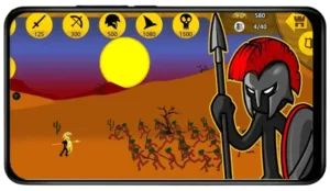Stick War Legacy Mod APK gameplay with Leaf Skin units unlocked and fighting in battle
