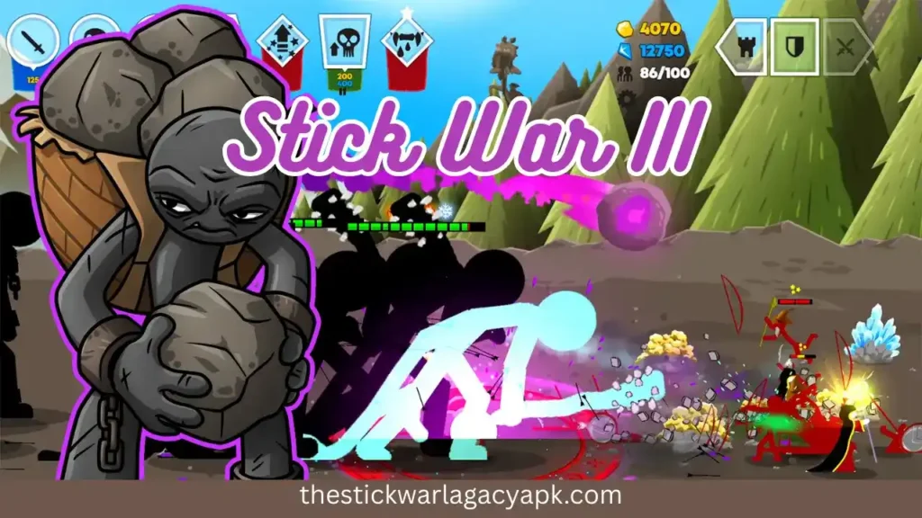10 War Strategy Games Like Stick War Legacy to Play on Android 3 Stick War 3 battle screen with giant unit fighting enemy troops – best war strategy games for Android like Stick War Legacy