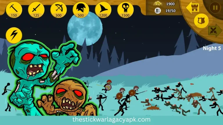 Stick War Legacy Endless Dead mode gameplay with armies defending against waves of zombie enemies