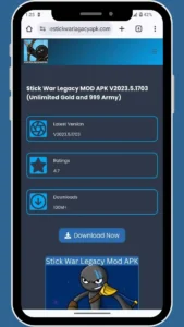 thestickwarlagacyapk homepage screen showing the download button for stick war legacy mod menu