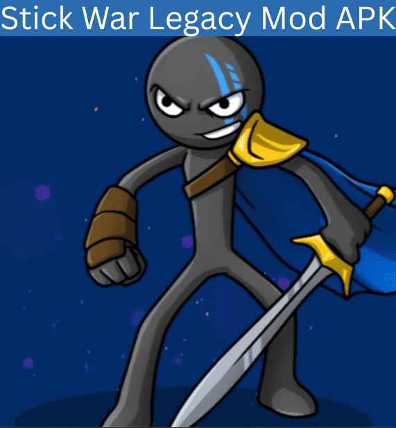 Stick War Legacy Mod APK Swordwrath character with upgraded armor and sword ready for battle