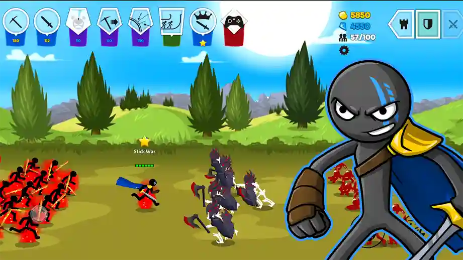 Stick figures battling in a strategy game