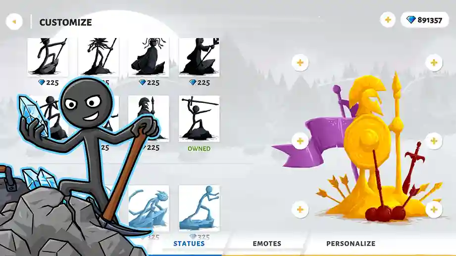 Stick figures customization and emotes options