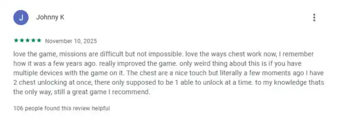 Positive review about game improvements