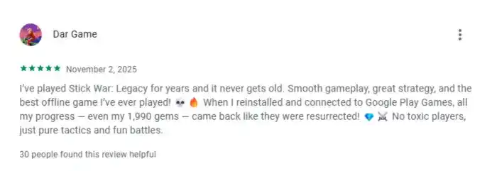 Positive review of Stick War game