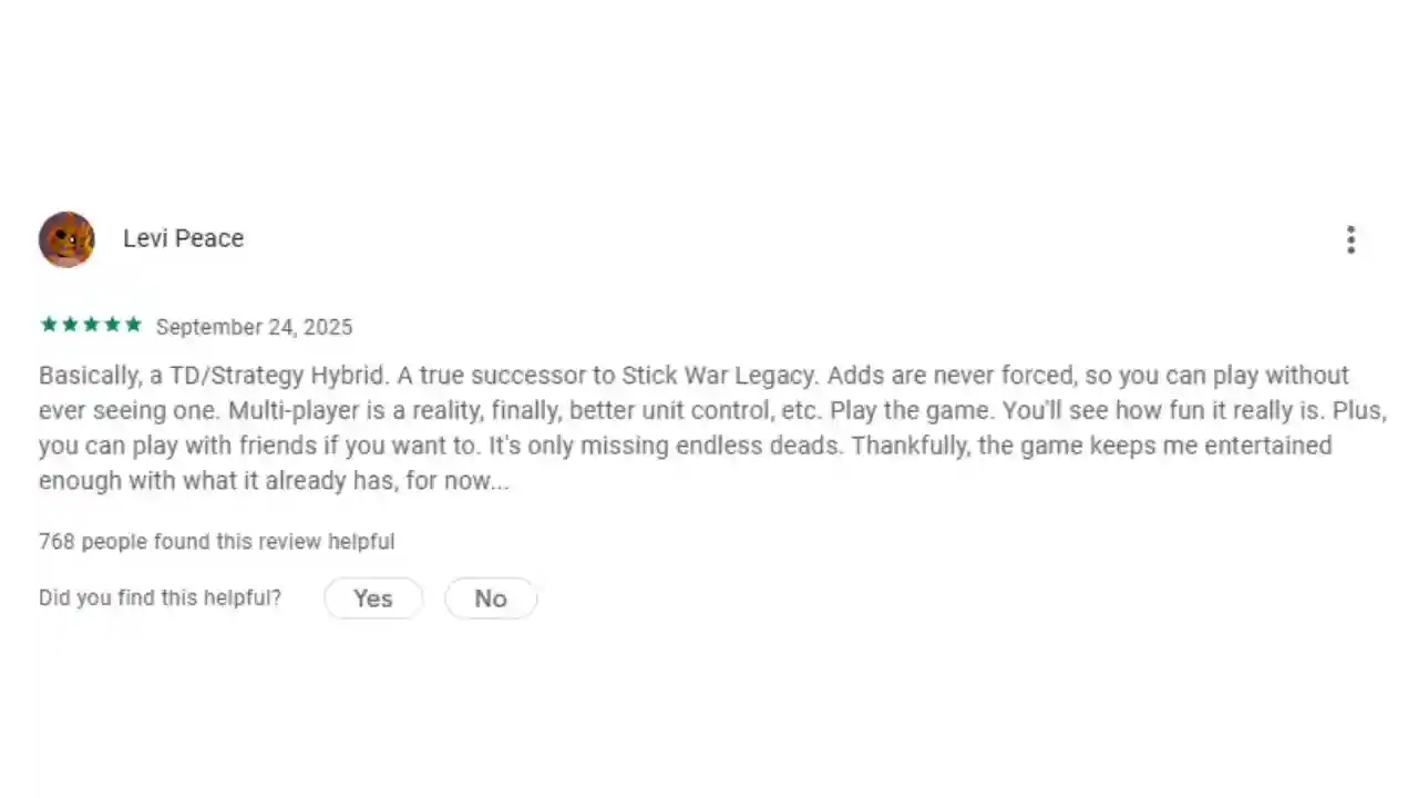 User review of a game.