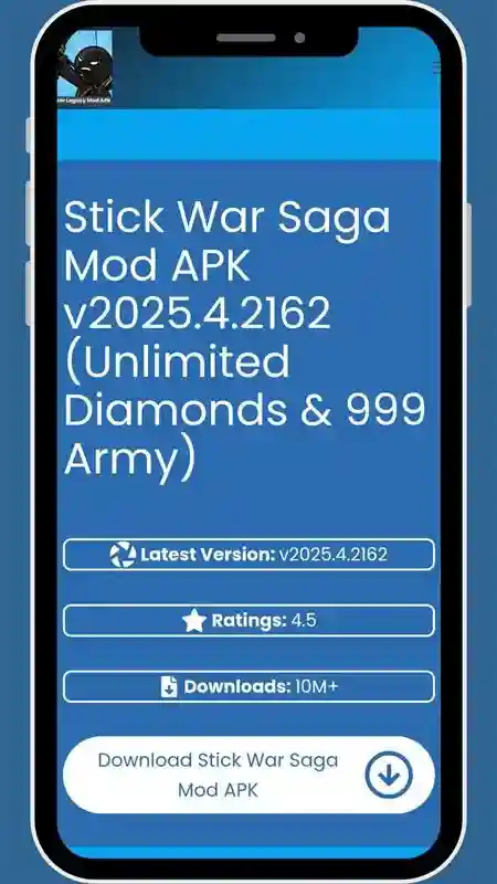 Mobile app download page for Stick War Saga Mod APK
