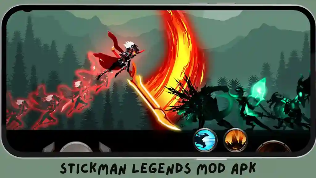 Stickman Legends Mod APK - Mega Menu 14 Action-packed stickman battle scene with premium skins