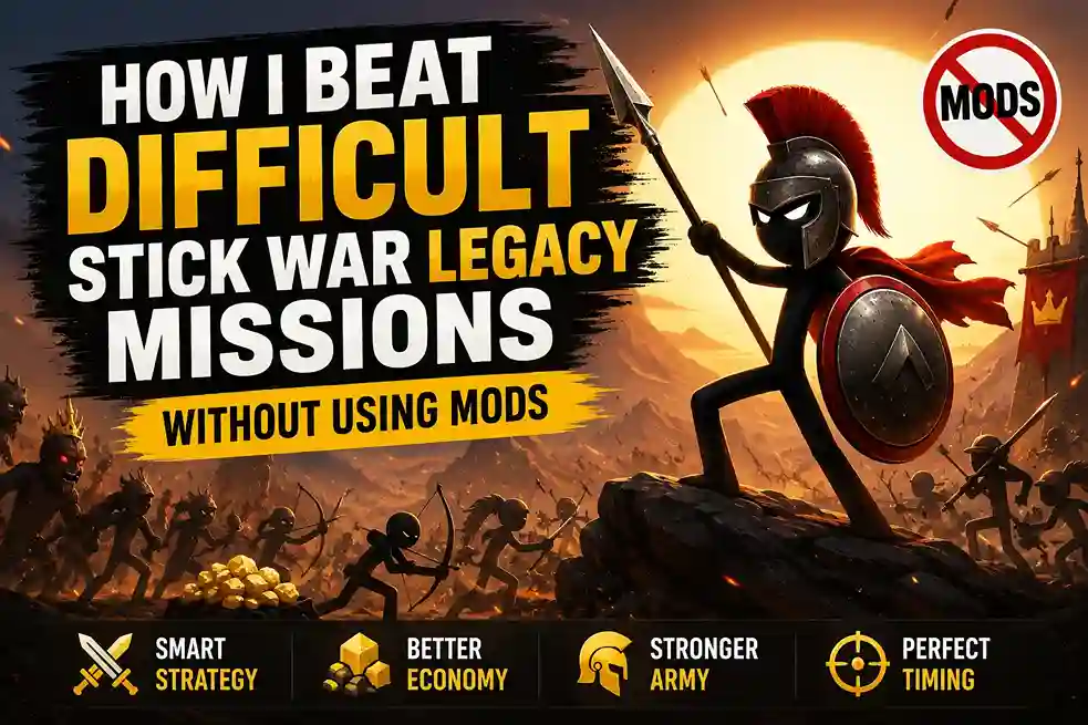 How I Beat Difficult Stick War Legacy Missions Without Using Mods 1 Stick War Legacy warrior leading a battle against enemy forces while using strategy, economy, and timing instead of mods
